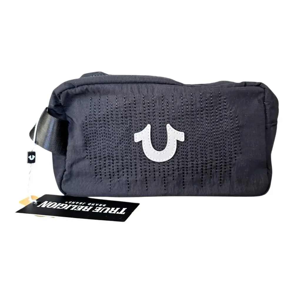 True Religion Toiletry Makeup Bag Unisex Black Rain Horseshoe Logo Dopp Kit
